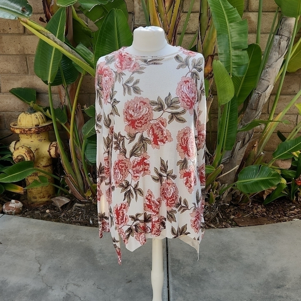 Show Me Your Mumu Bonfire Oversized Floral Rose Sweater Tunic Small